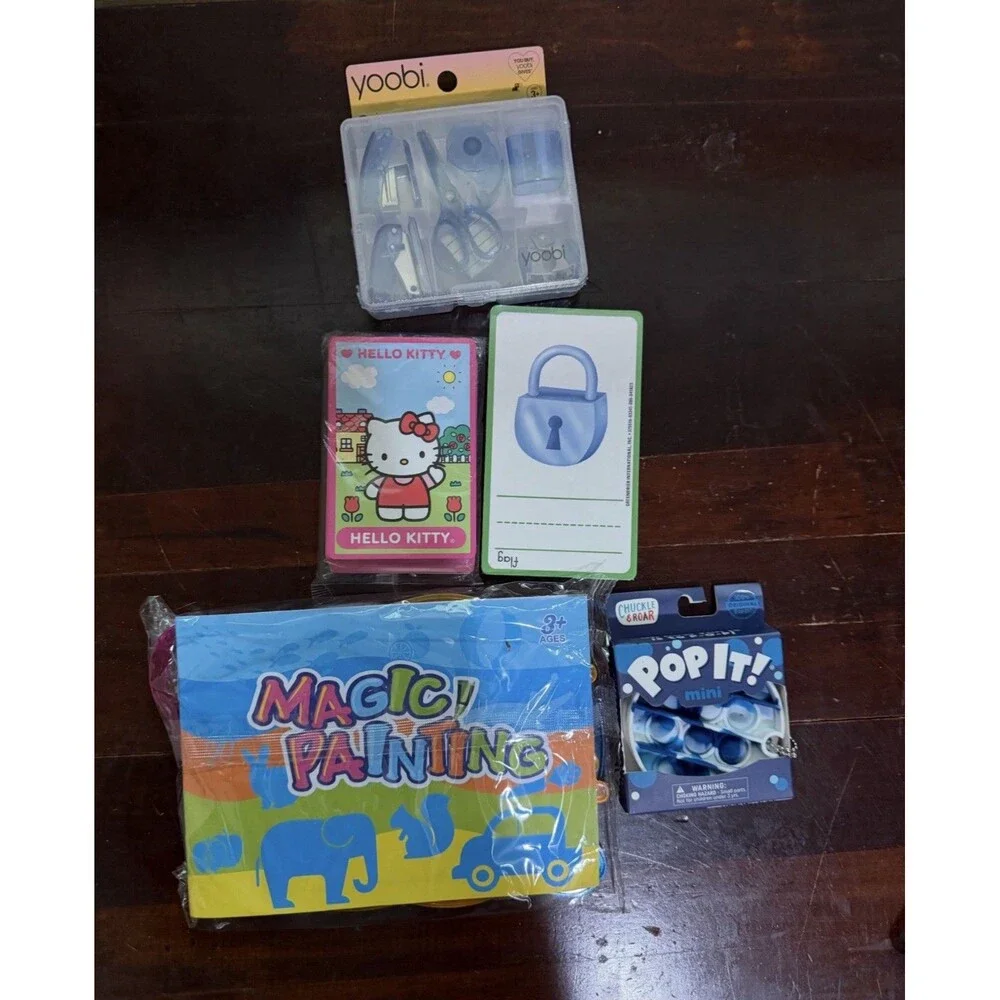 Kids Fun Pack - Stencils, Hello Kitty Old Maid, Mini Pop It!, Mini Supply Kit
